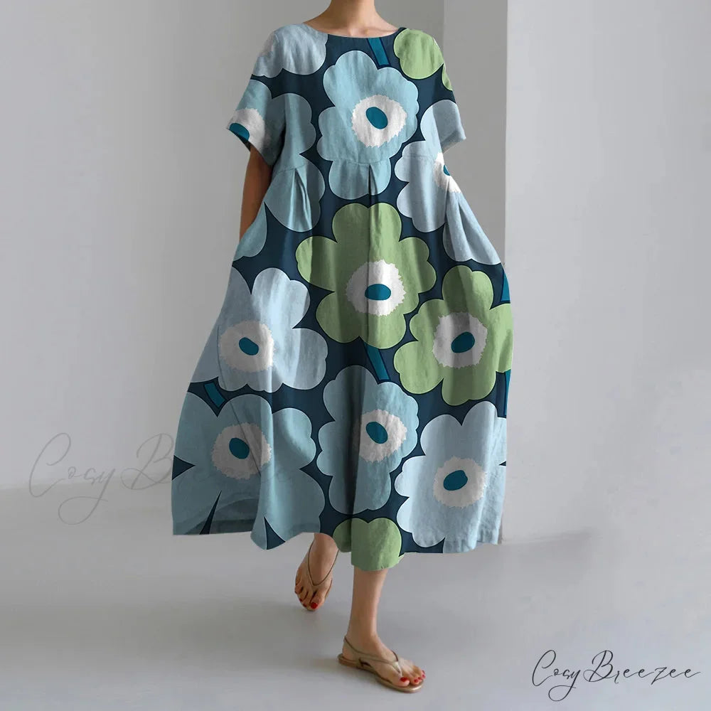 Fashion Floral Printed Short Sleeve Dinner Dress oldfloraldress-250126