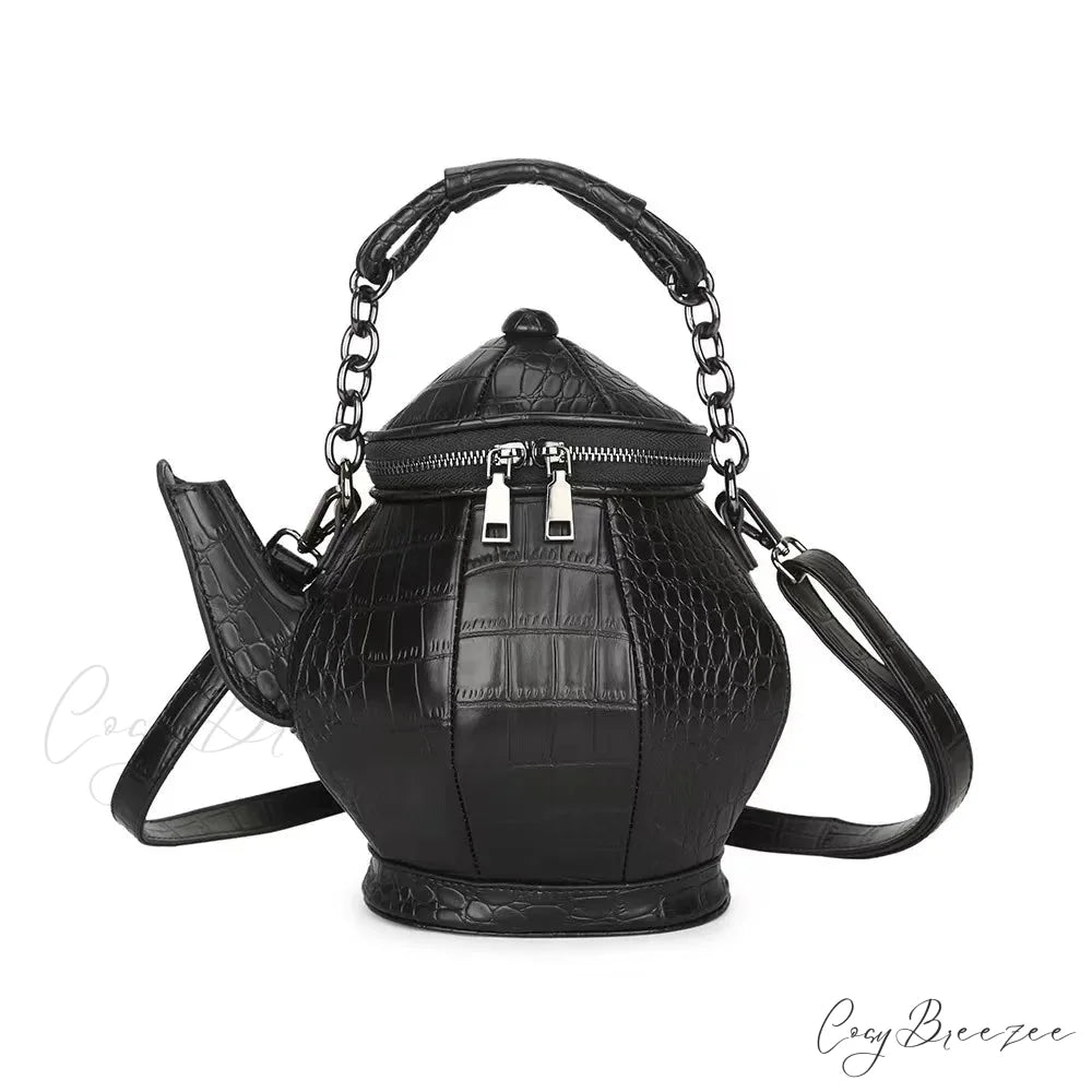 Fashion Funny Teapot Shaped Stone Pattern Leather Gothic Personalized Bag Black