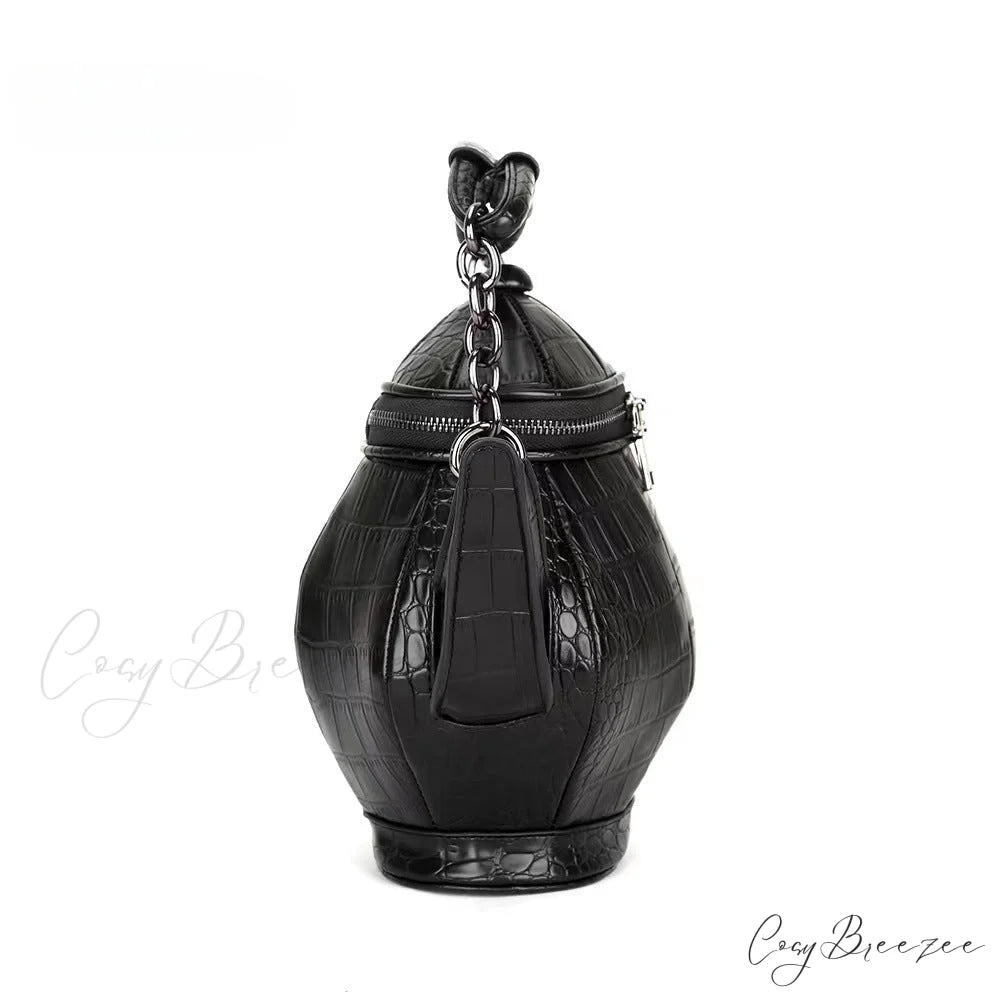 Fashion Funny Teapot Shaped Stone Pattern Leather Gothic Personalized Bag Black