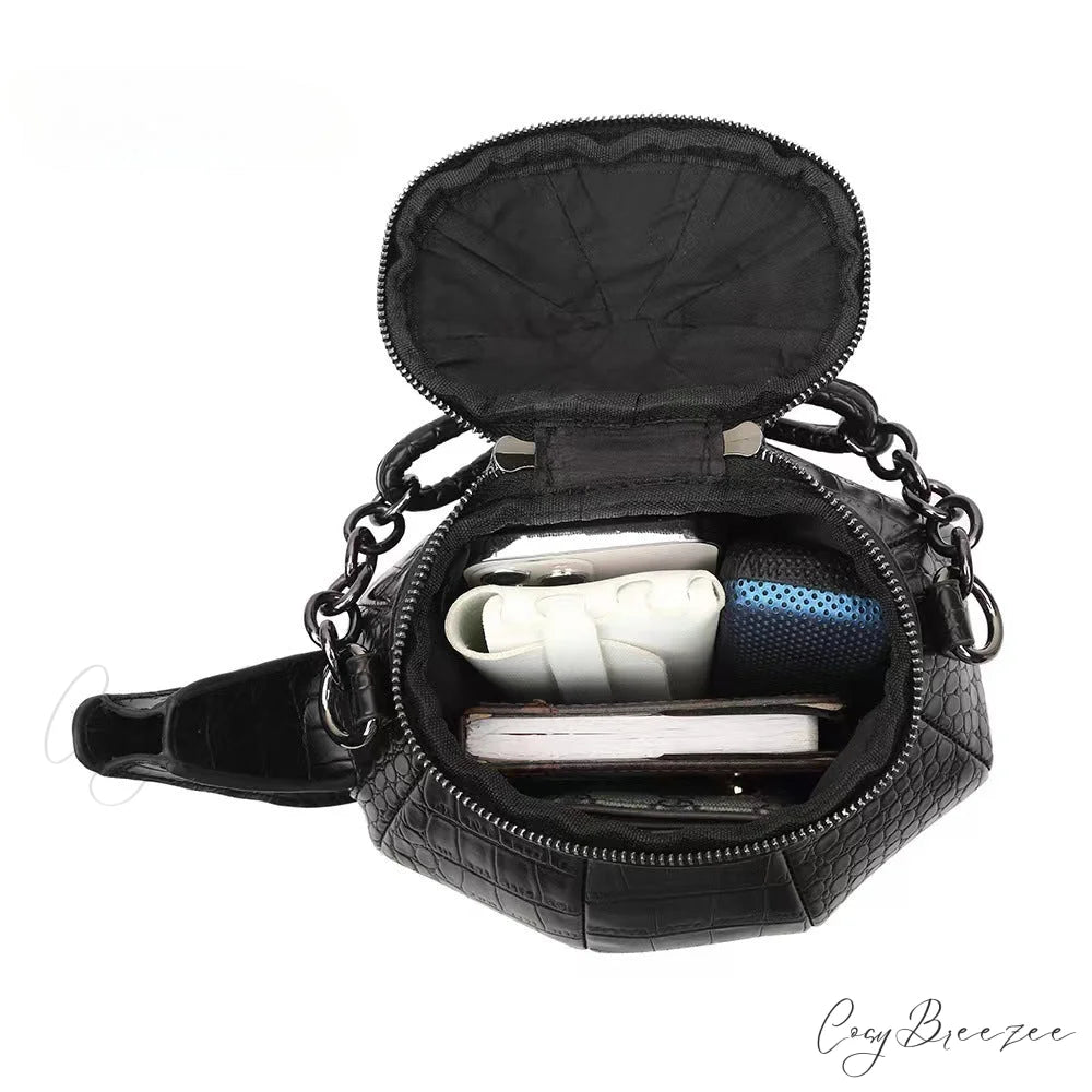 Fashion Funny Teapot Shaped Stone Pattern Leather Gothic Personalized Bag Black