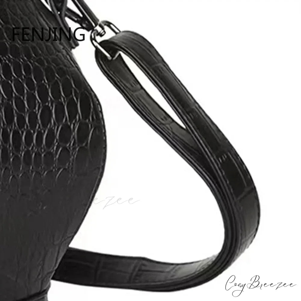 Fashion Funny Teapot Shaped Stone Pattern Leather Gothic Personalized Bag Black