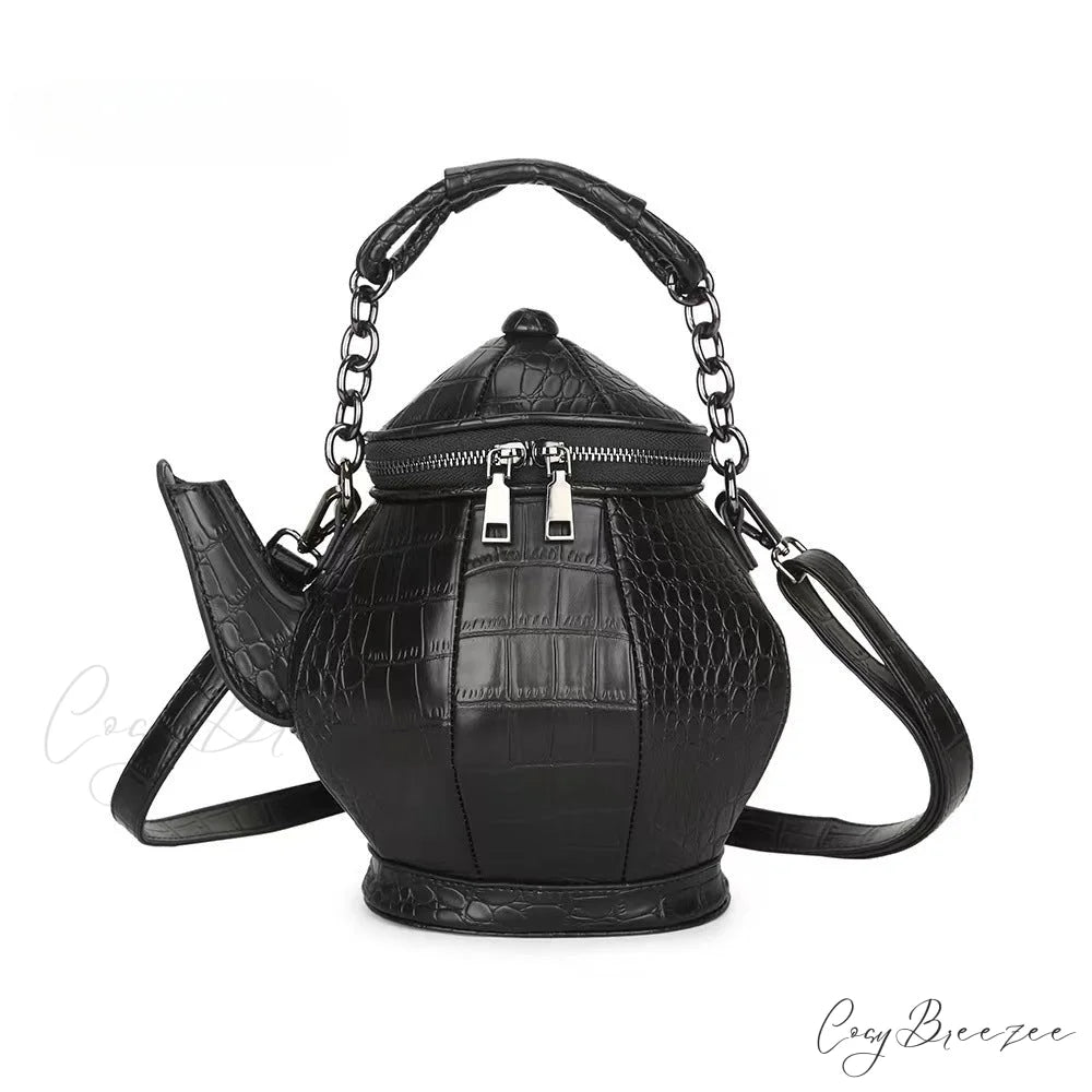 Fashion Funny Teapot Shaped Stone Pattern Leather Gothic Personalized Bag Black