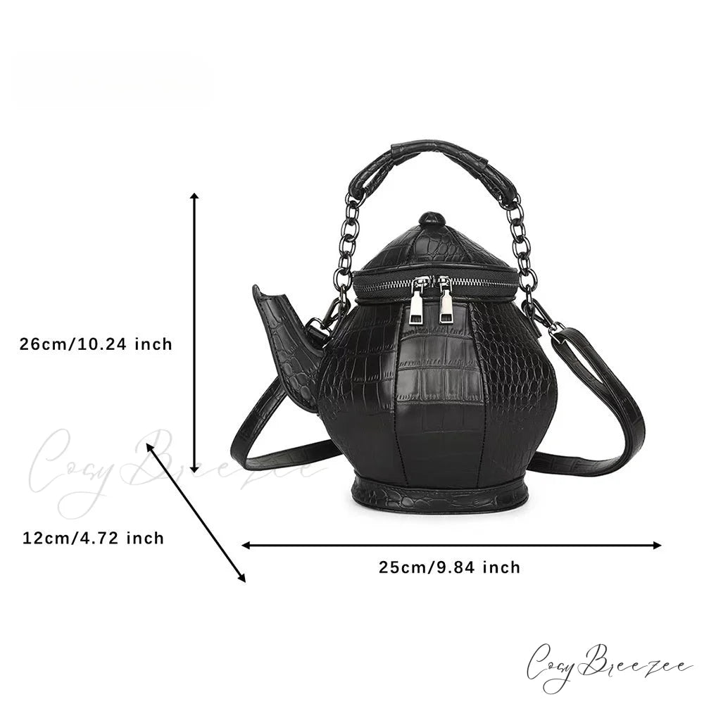 Fashion Funny Teapot Shaped Stone Pattern Leather Gothic Personalized Bag Black