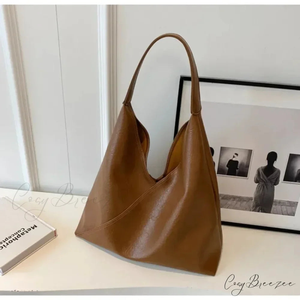 Fashion Leather Big Hobo Bag Brown / 36x23x14cm shoulder-250126