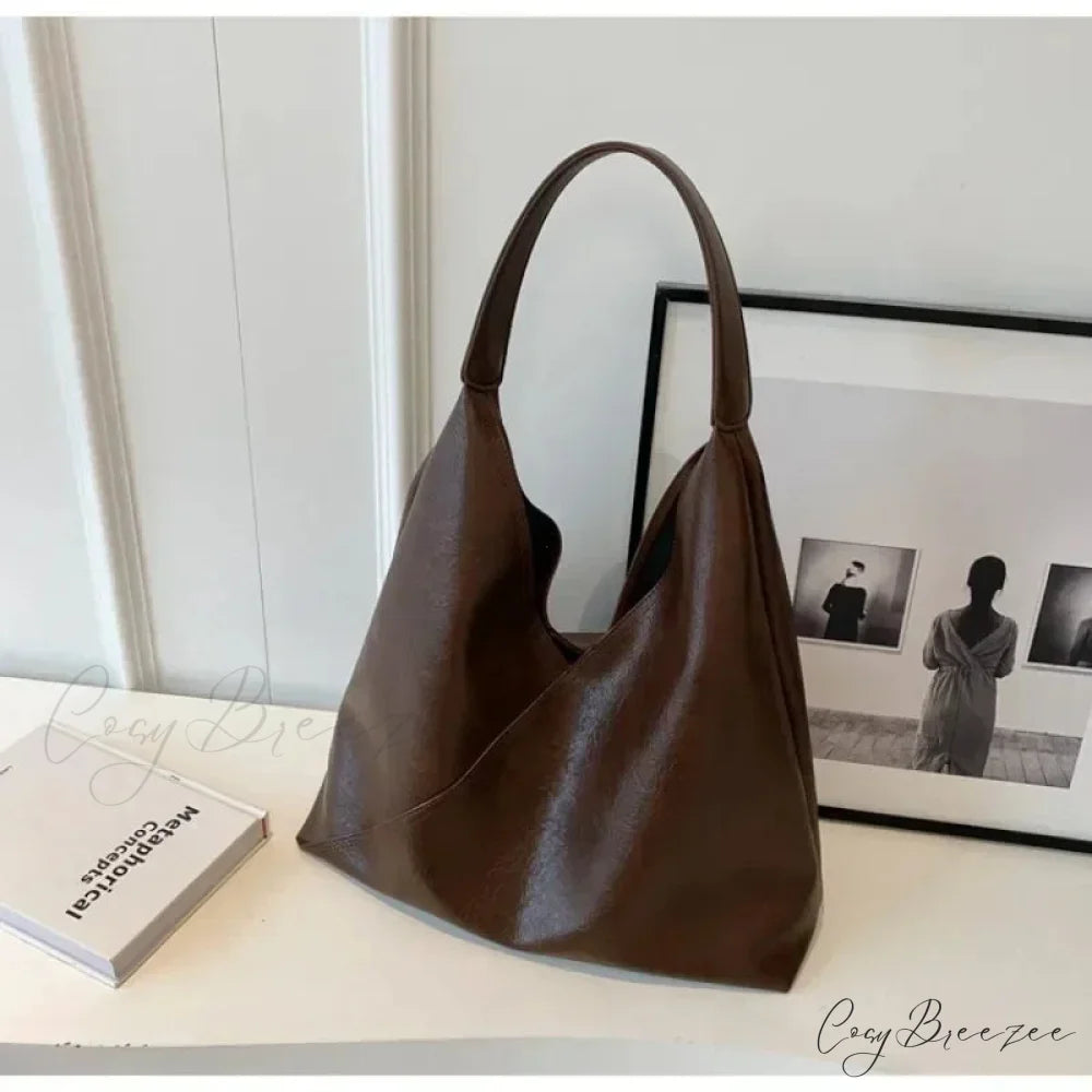Fashion Leather Big Hobo Bag Coffee / 36x23x14cm shoulder-250126