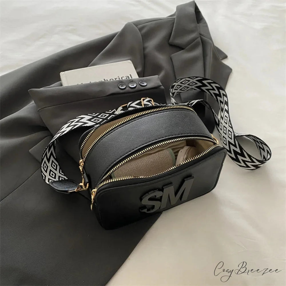 Fashion Leopard Print Letters Crossbody Bag Double Zipper Black crossbody-250126