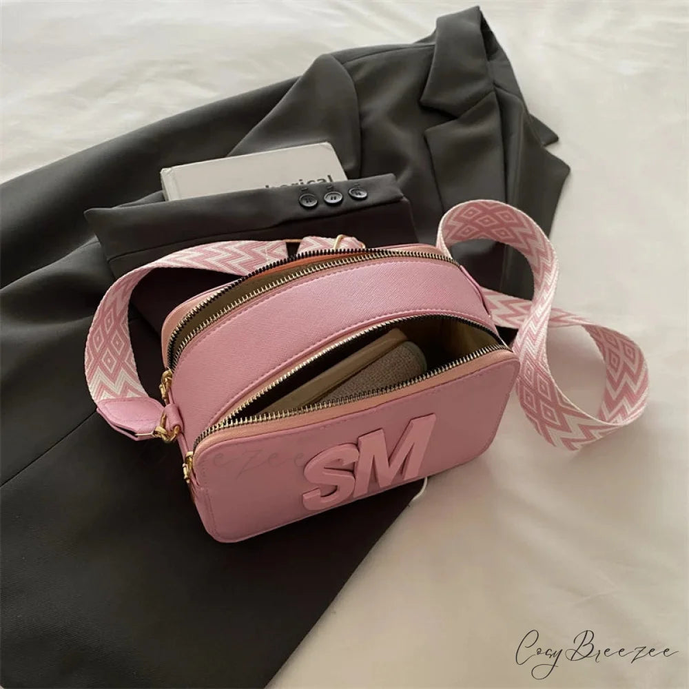 Fashion Leopard Print Letters Crossbody Bag Double Zipper Pink crossbody-250126