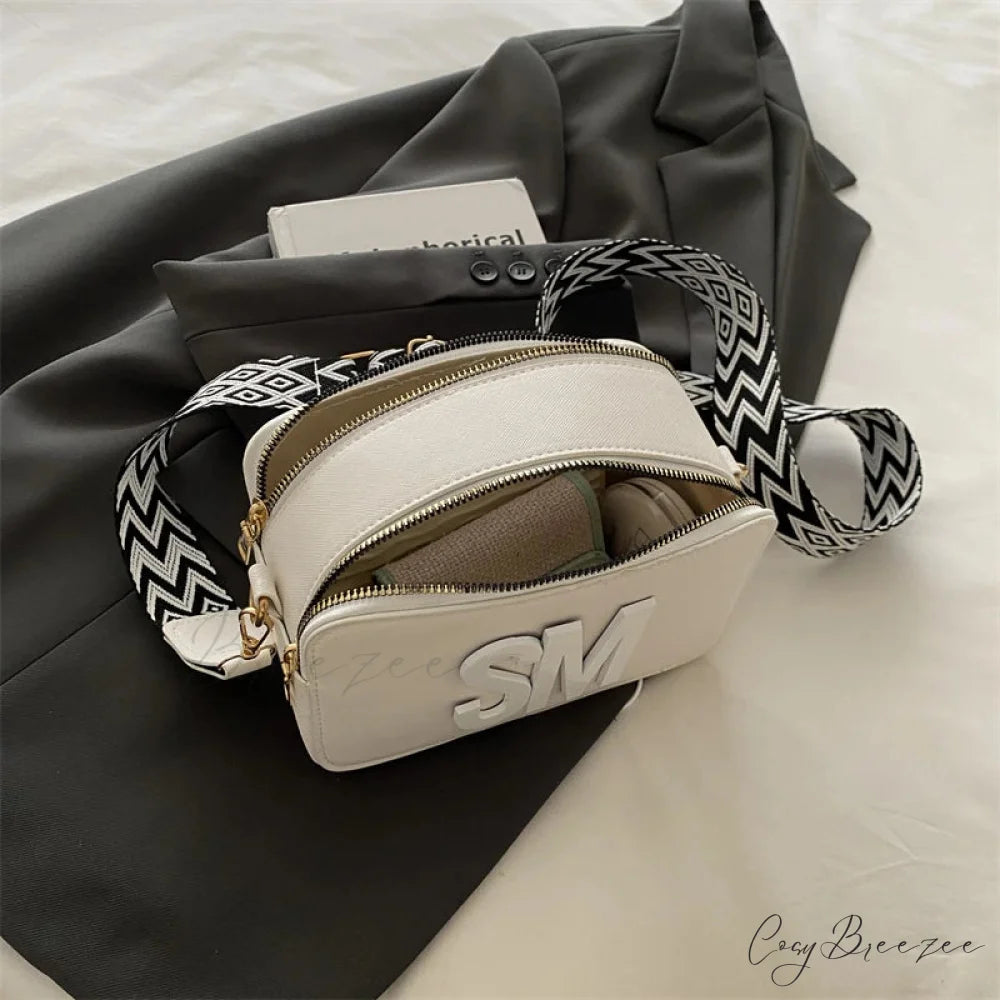 Fashion Leopard Print Letters Crossbody Bag Double Zipper White crossbody-250126