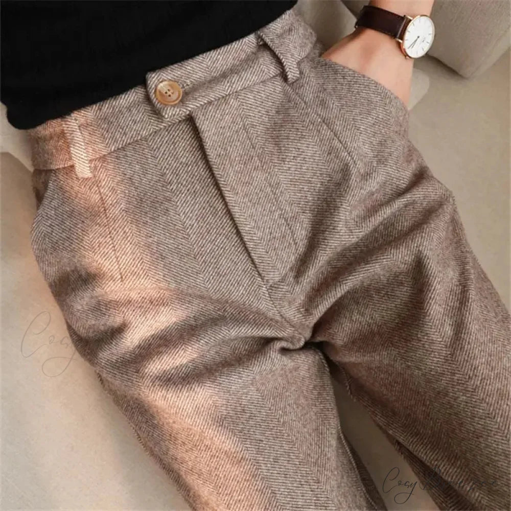 Fashion Office Wear High Waist Harem Pencil Trousers Autumn Winter Pants Khaki / S
