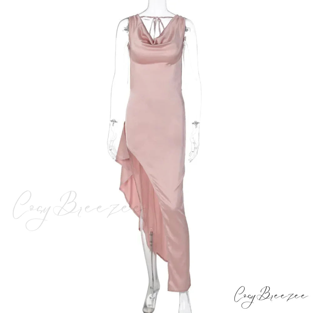Fashion Open Back Ruffle Slit Backless Maxi Dress