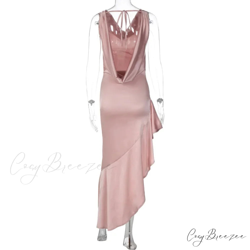 Fashion Open Back Ruffle Slit Backless Maxi Dress