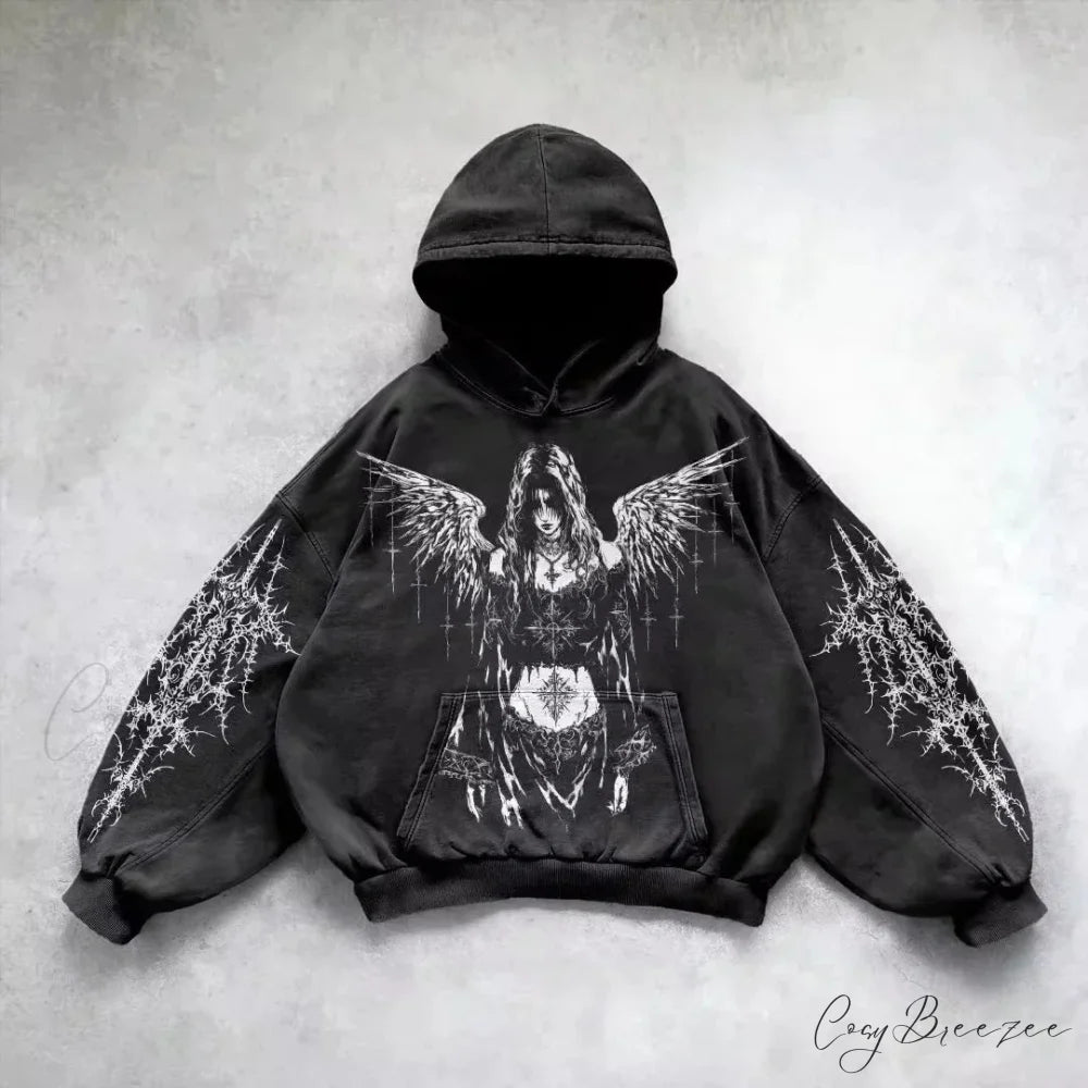 Fashion Pattern Patch Pullover Hoodie black 2 / M hoodies-241228