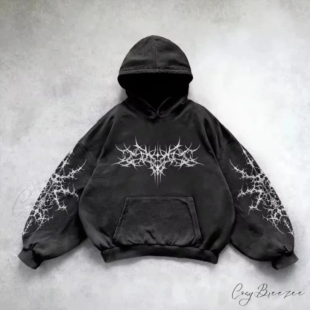 Fashion Pattern Patch Pullover Hoodie black 3 / M hoodies-241228