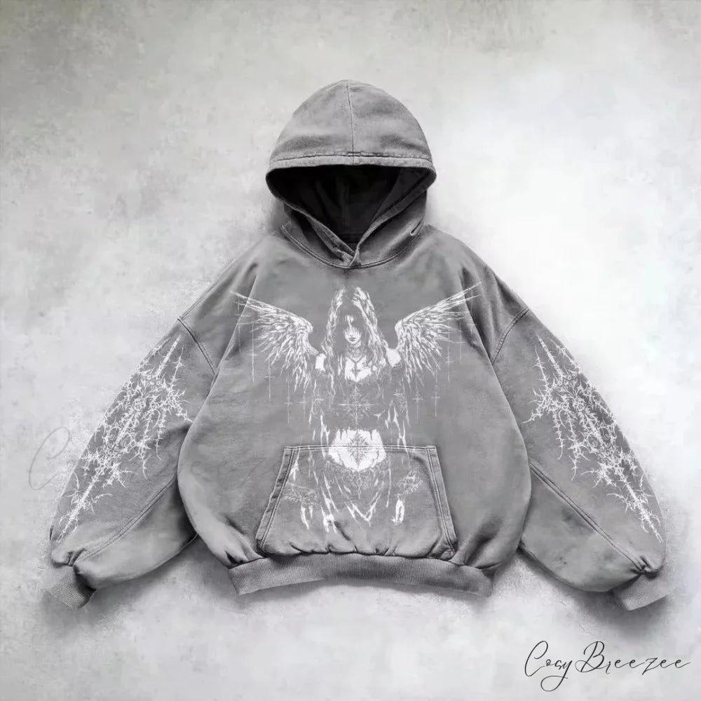Fashion Pattern Patch Pullover Hoodie grey / M hoodies-241228