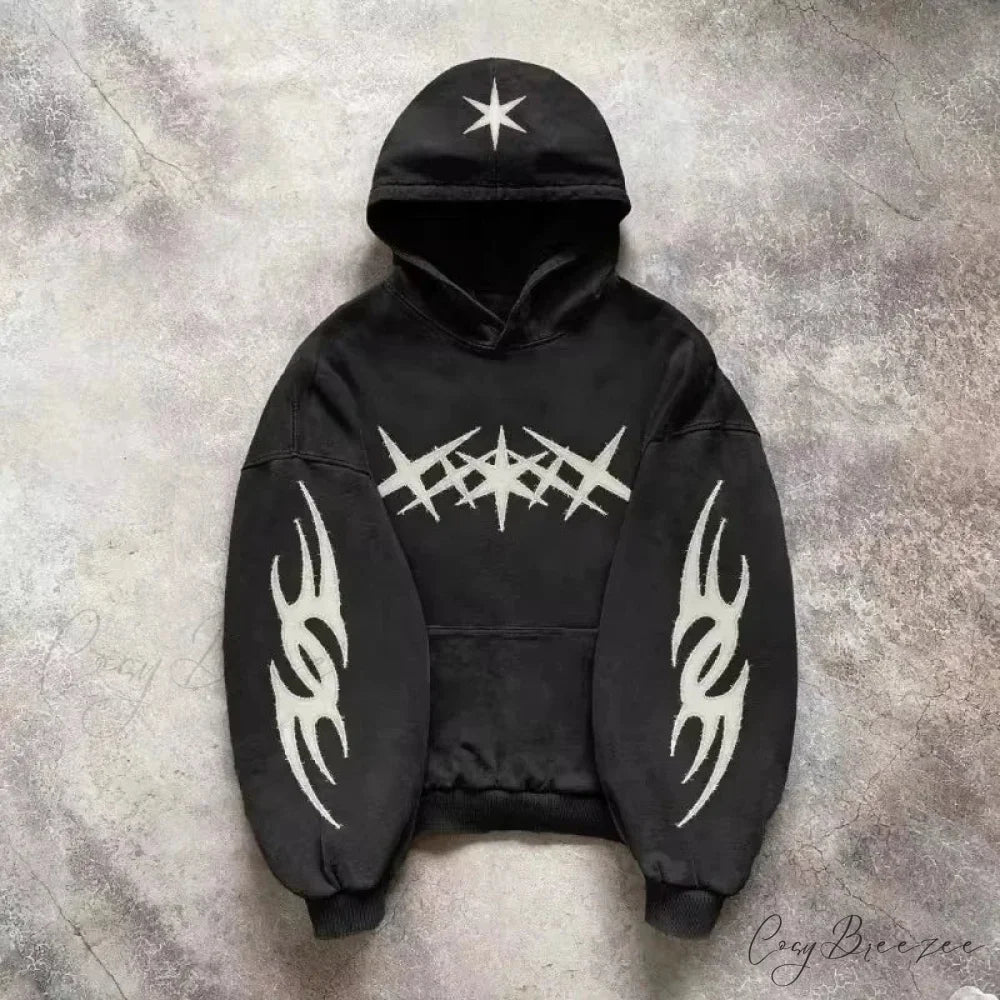 Fashion Pattern Patch Pullover Hoodie hoodies-241228