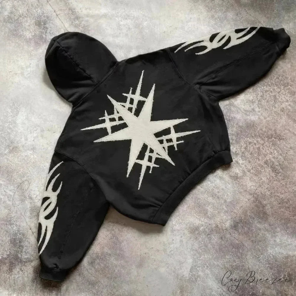 Fashion Pattern Patch Pullover Hoodie hoodies-241228