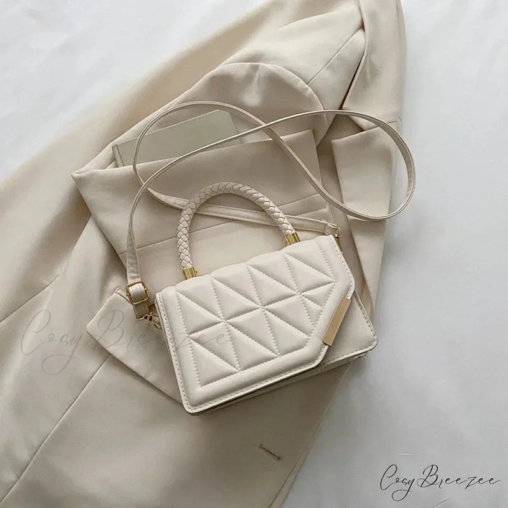 Fashion Plaid PU Leather Square Crossbody Handbag White handbag-250126