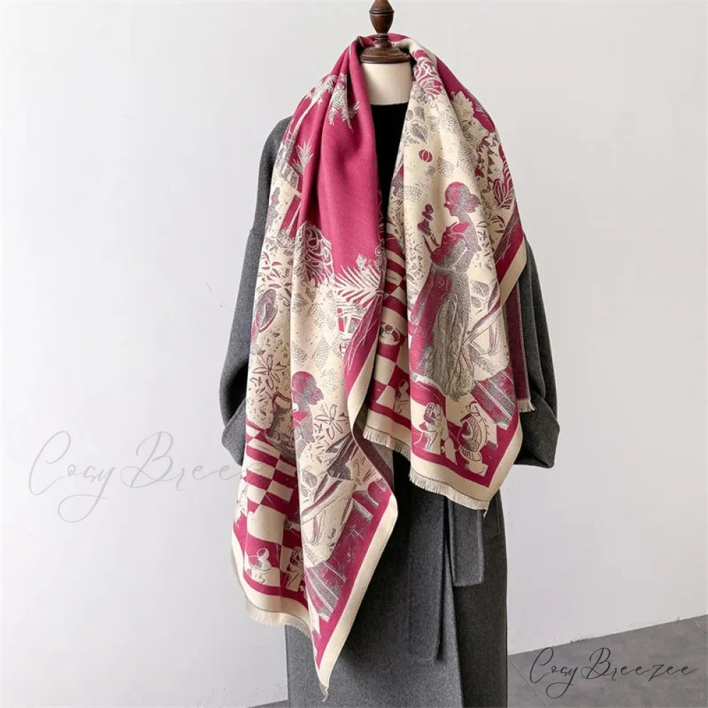 Fashion Print Winter Cashmere Shawl Scarf red1 scarf-241228
