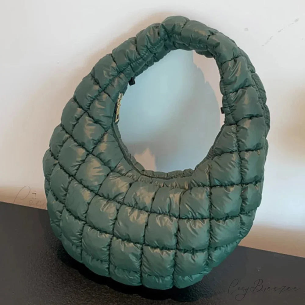 Fashion Quilted Puffer Pleated Shoulder Handbag Green handbag-250126