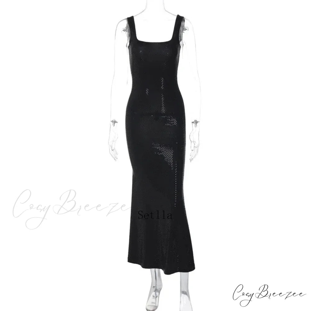 Fashion Sequins Backless Sleeveless Elegant Maxi Dress