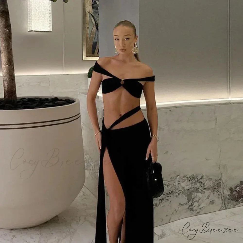 Fashion Split Bandage Matching Maxi Dress