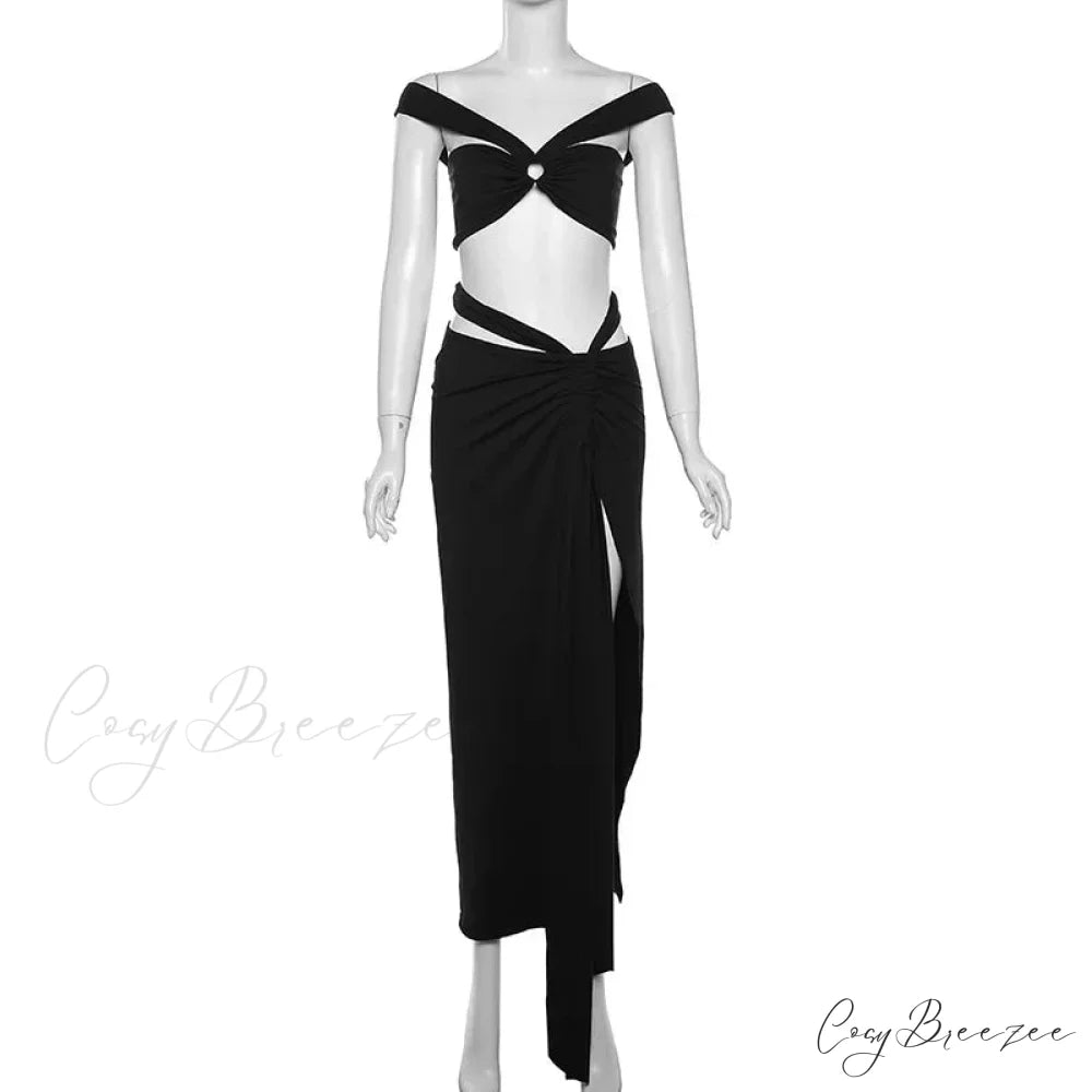 Fashion Split Bandage Matching Maxi Dress