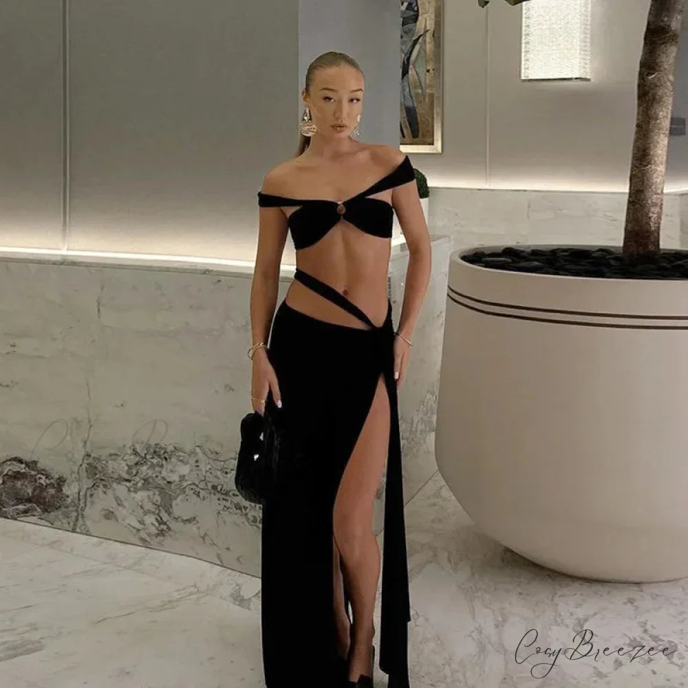 Fashion Split Bandage Matching Maxi Dress