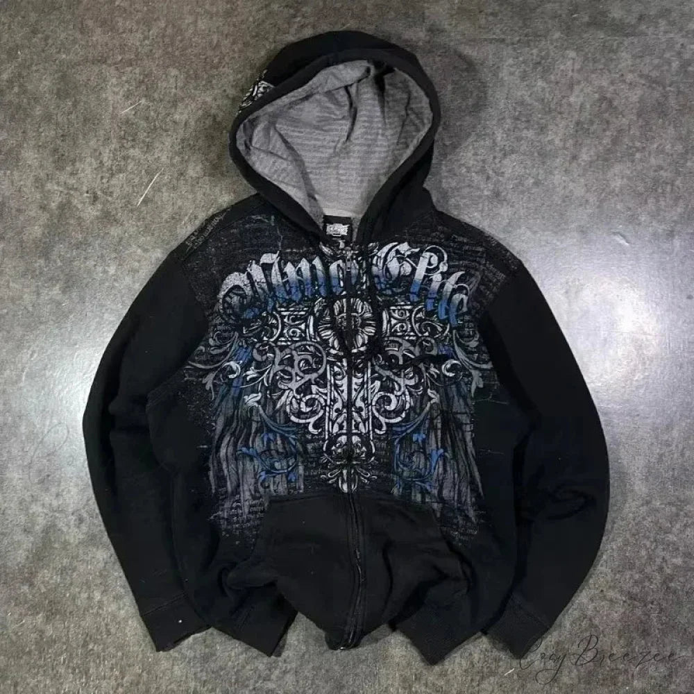 Fashion Trend Fleece Padded Zipper Hoodie black 8 / M hoodies-241228