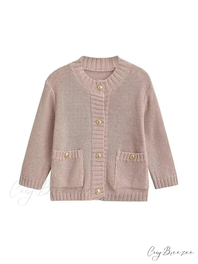Fashionable Chic Yellow Stylish Cozy Long Sleeve Comfortable Single-breasted Warm Sweater Khaki / S
