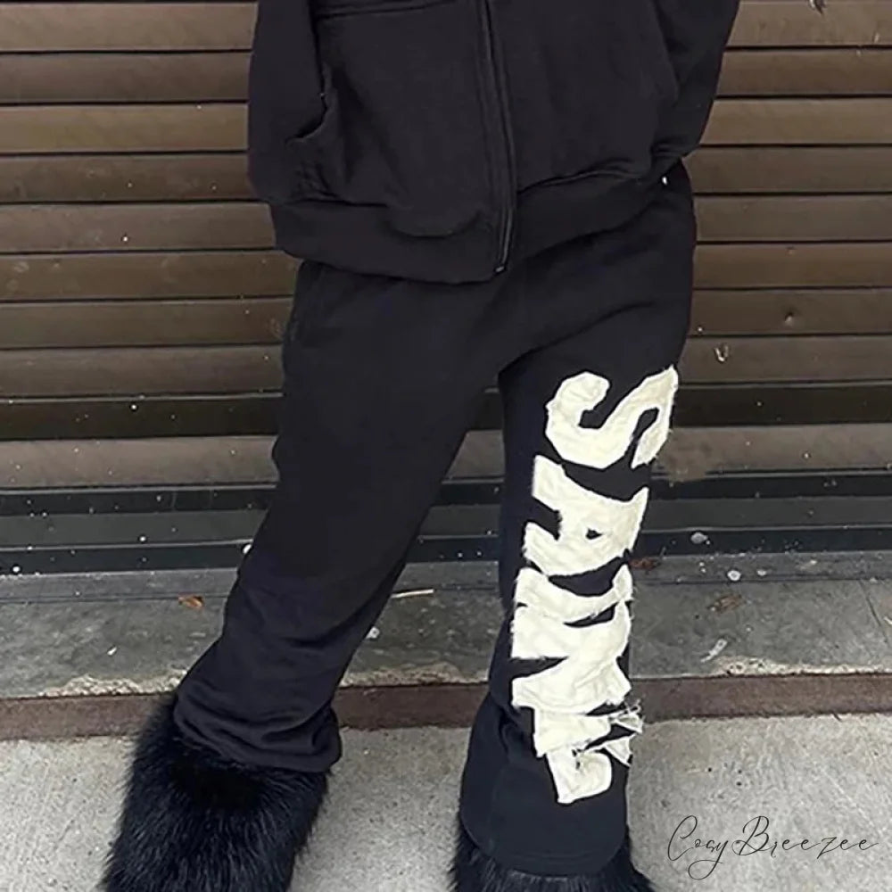 Fashionable Graphic Aesthetic Loose Cozy Hip Hop Hoodie Black / S
