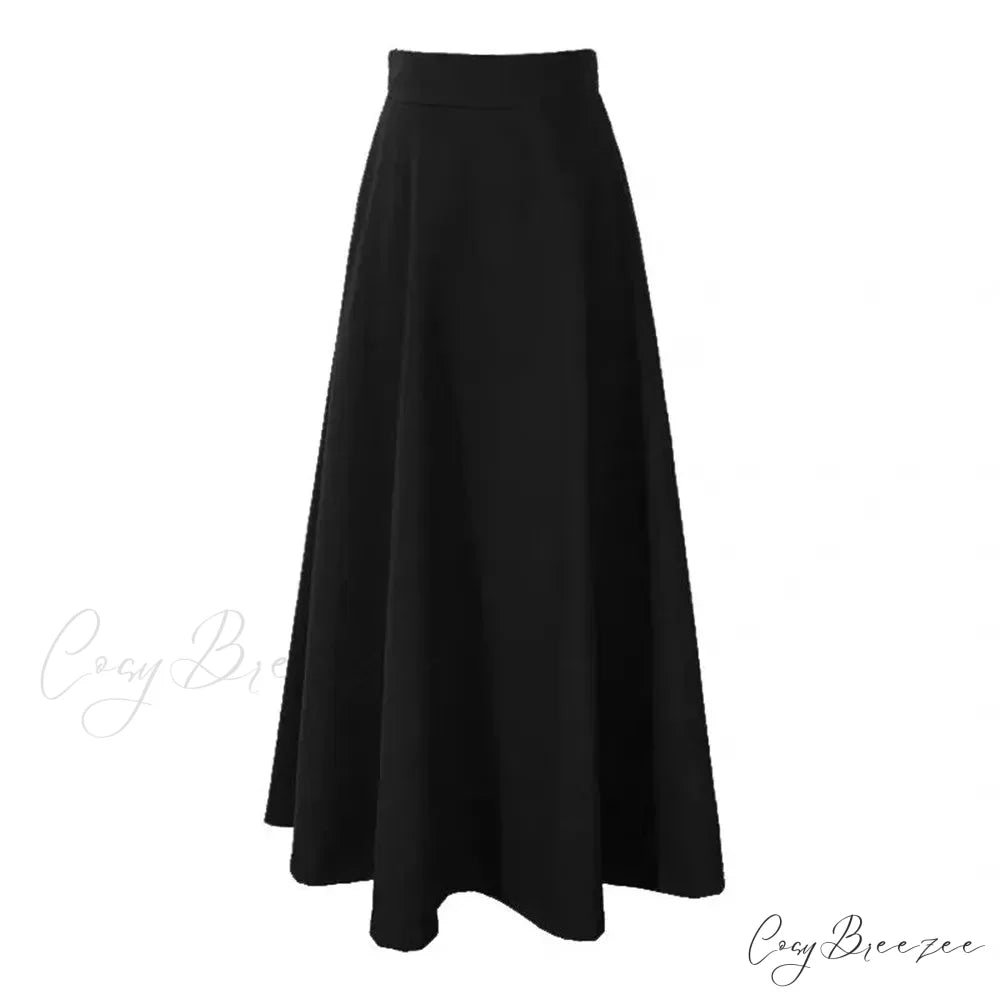 Fashionable High Waist Warm Basic Black Casual Thick Chic Maxi Skirt