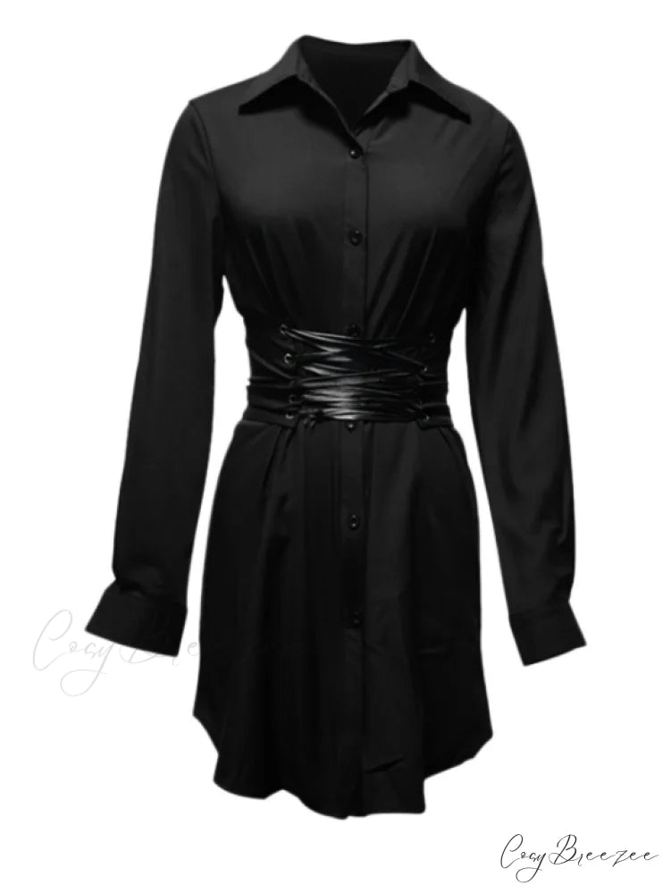 Fashionable Long-Sleeved Dress for Autumn and Winter M / BLACK