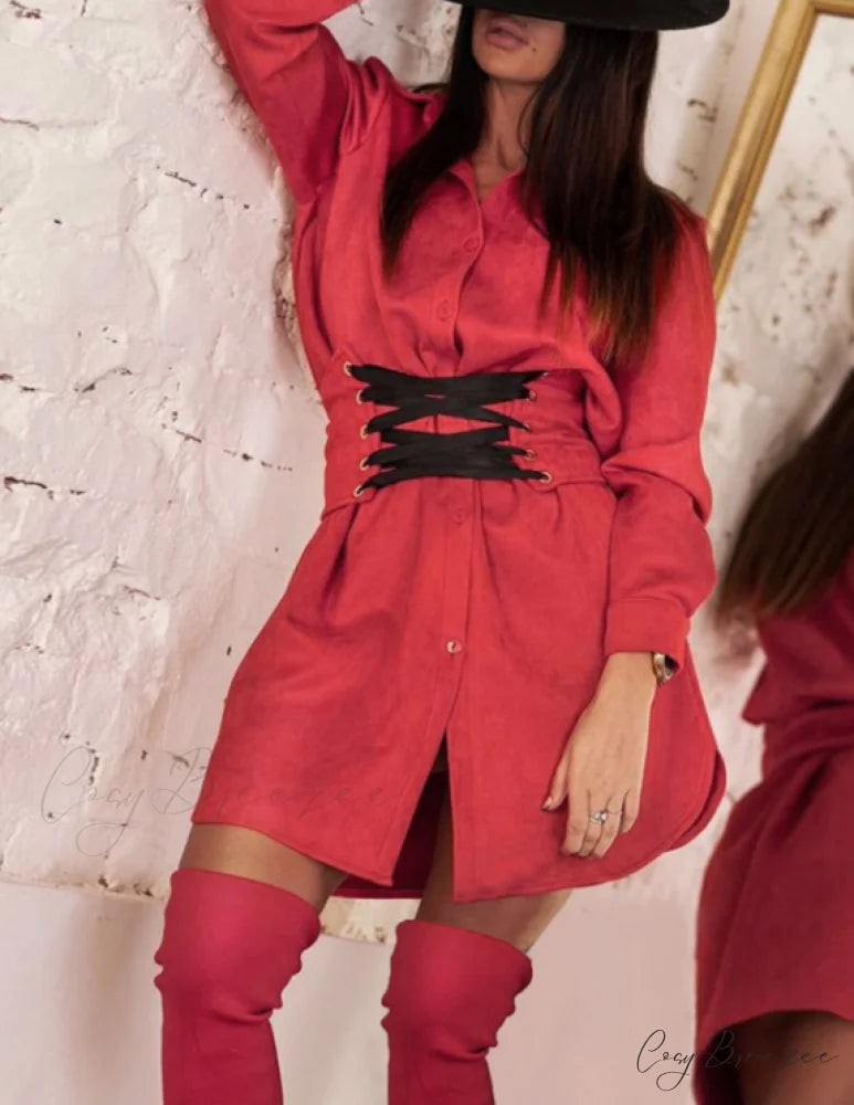 Fashionable Long-Sleeved Dress for Autumn and Winter S / RED
