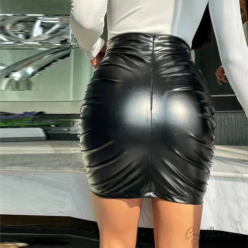 Fashionable Sexy Folded Pleated Tight Bodycon Elegant Slim Mini Skirt