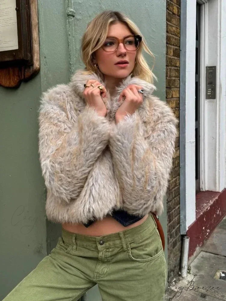 Fashionable Warm Solid Faux Fur Elegant Stand Collar Long Sleeves Cozy Chic Coat