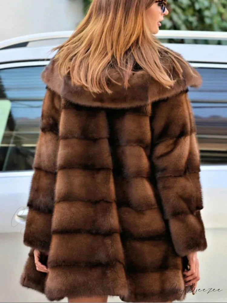 Faux Fur Hooded Button Loose Coat overcoats-241228