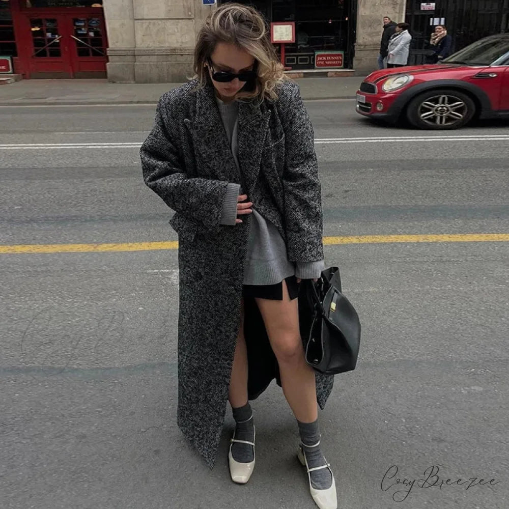 Faux Fur Lace-Up Patchwork Coat dark gray / S overcoats-241228