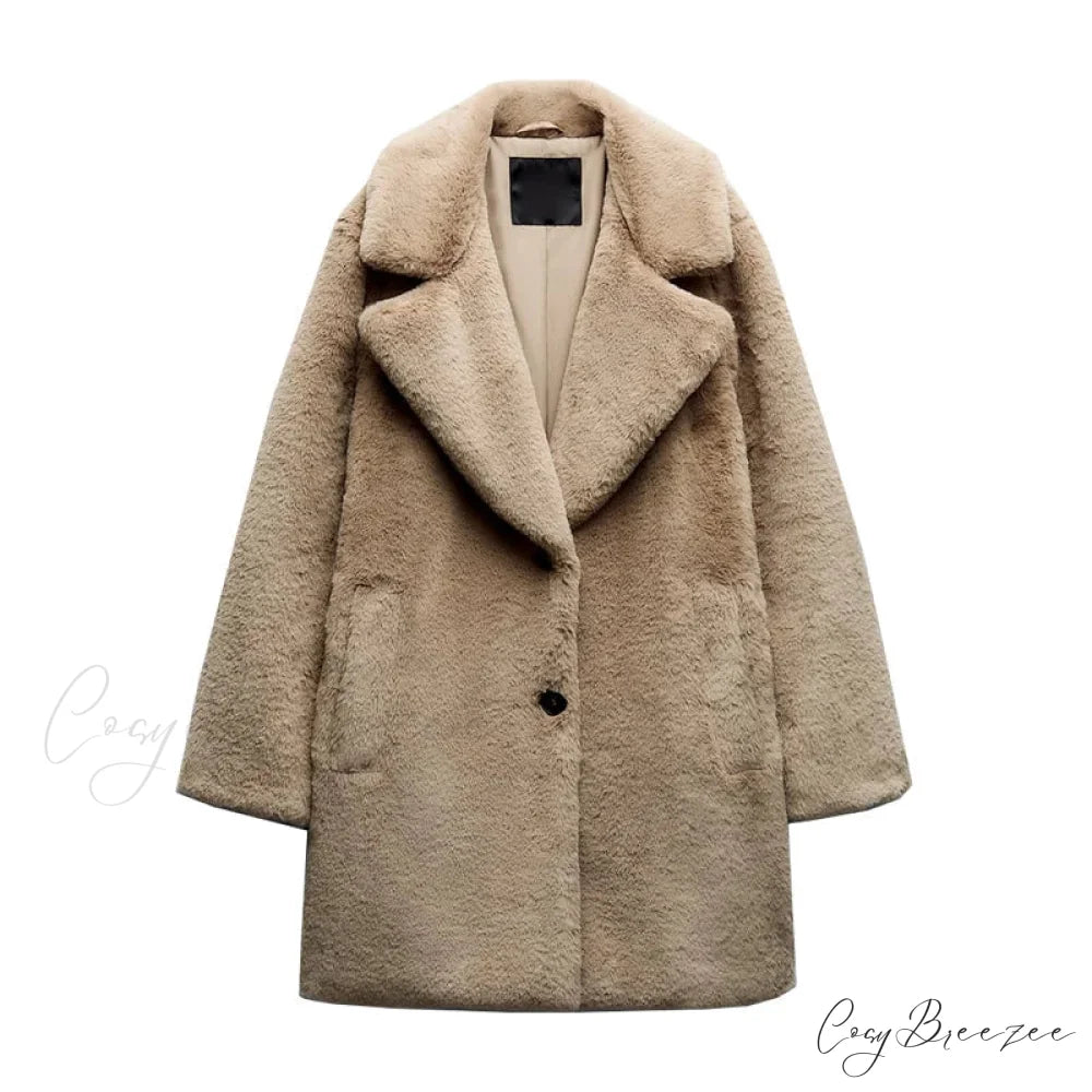 Faux Fur Lapel Long Sleeve Warm Coat Caramel / S overcoats-241228