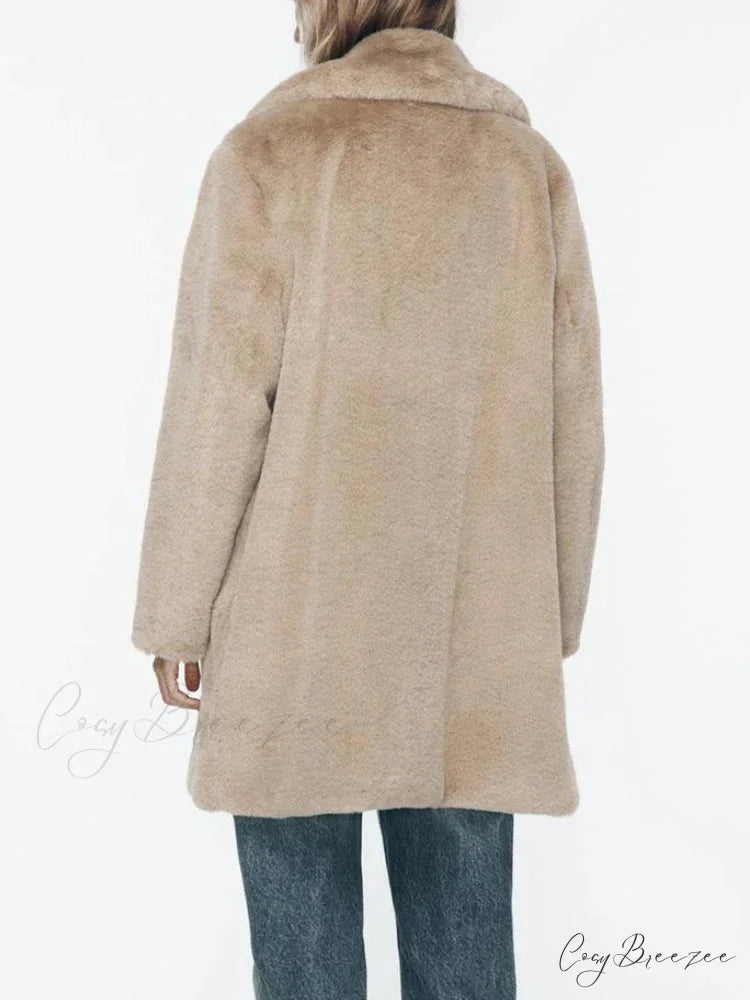 Faux Fur Lapel Long Sleeve Warm Coat overcoats-241228
