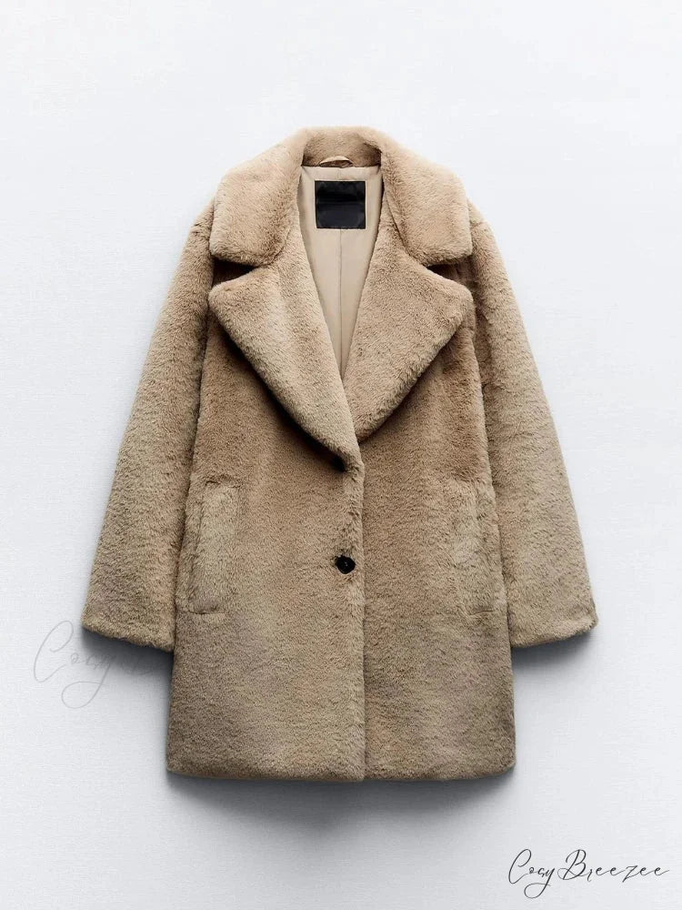 Faux Fur Lapel Long Sleeve Warm Coat overcoats-241228