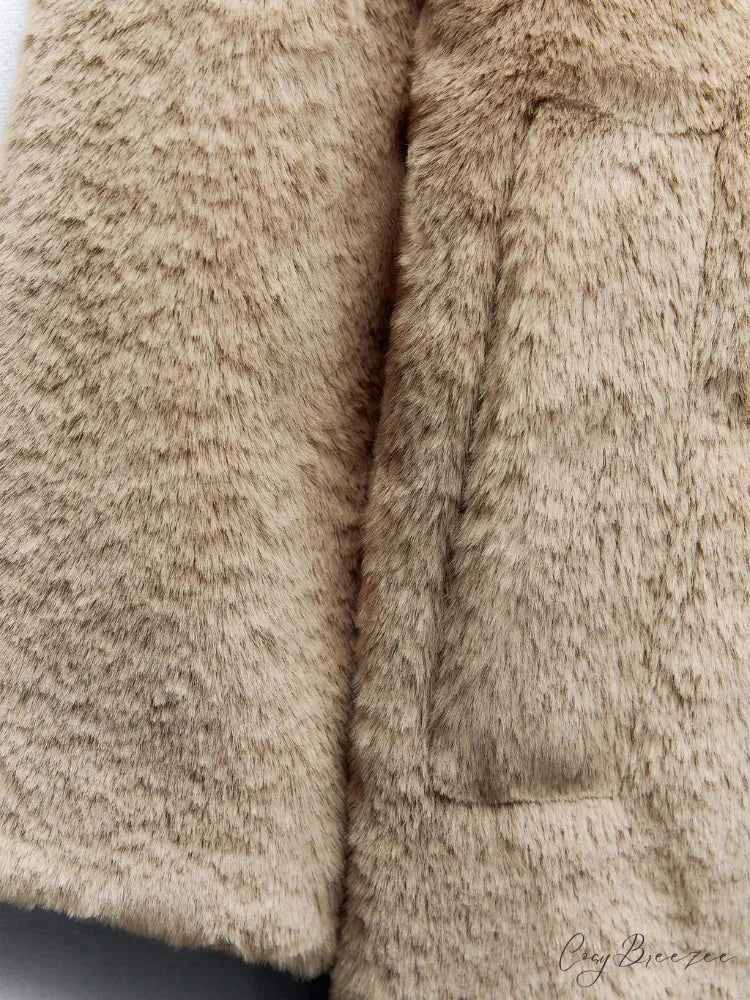 Faux Fur Lapel Long Sleeve Warm Coat overcoats-241228