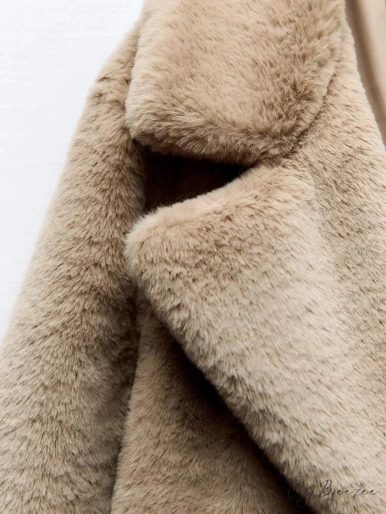 Faux Fur Lapel Long Sleeve Warm Coat overcoats-241228