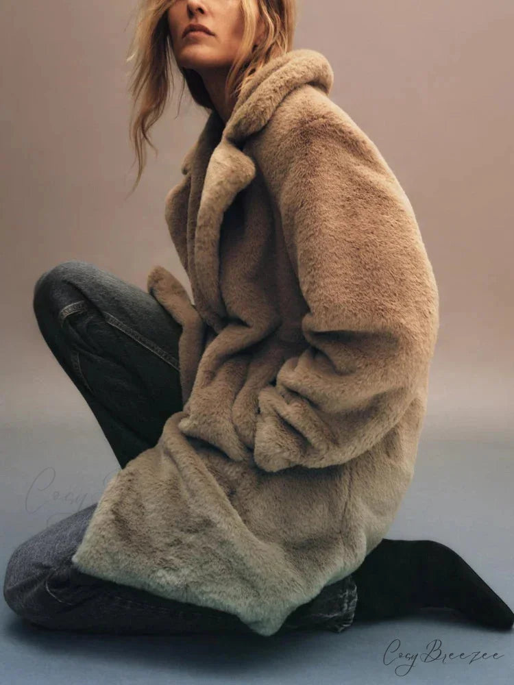Faux Fur Lapel Long Sleeve Warm Coat overcoats-241228