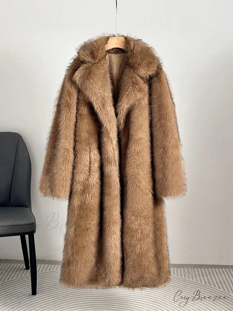 Faux Fur Lapel Loose Long Sleeve Coat overcoats-241228