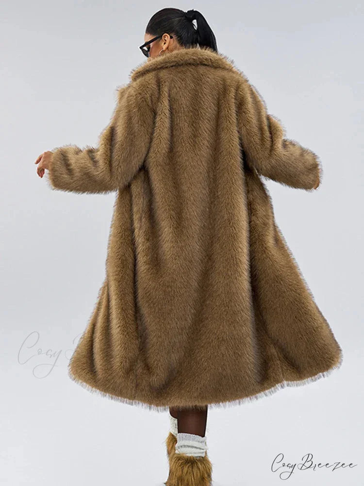 Faux Fur Lapel Loose Long Sleeve Coat overcoats-241228