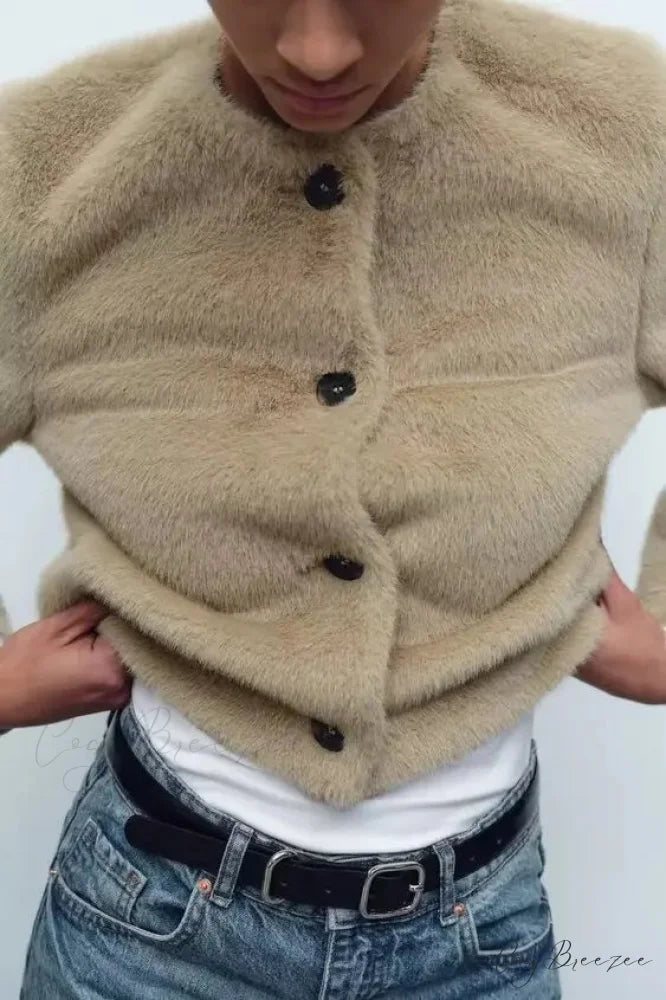 Faux Fur Short Jacket Knit Cardigan cardigans-241228