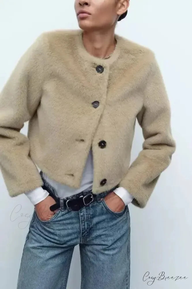 Faux Fur Short Jacket Knit Cardigan cardigans-241228
