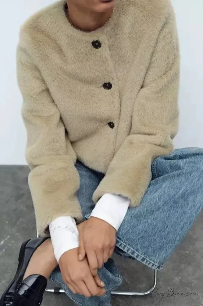 Faux Fur Short Jacket Knit Cardigan cardigans-241228