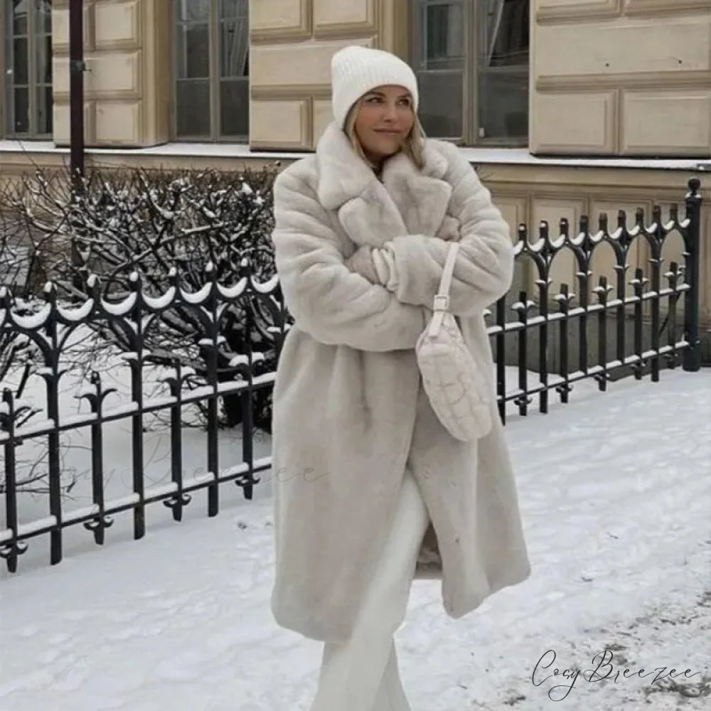 Faux Fur Stylish Long Belted Coat