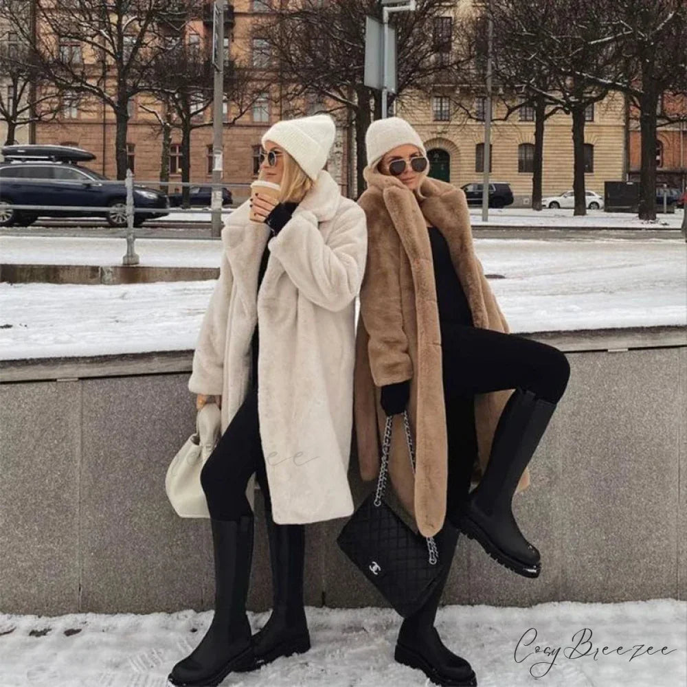 Faux Fur Stylish Long Belted Coat